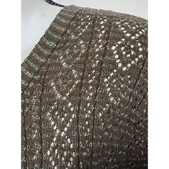CP Shades Pointelle Knit Cardigan Brown Lurex Metallic Threading Cotton Women M - Picture 4 of 11